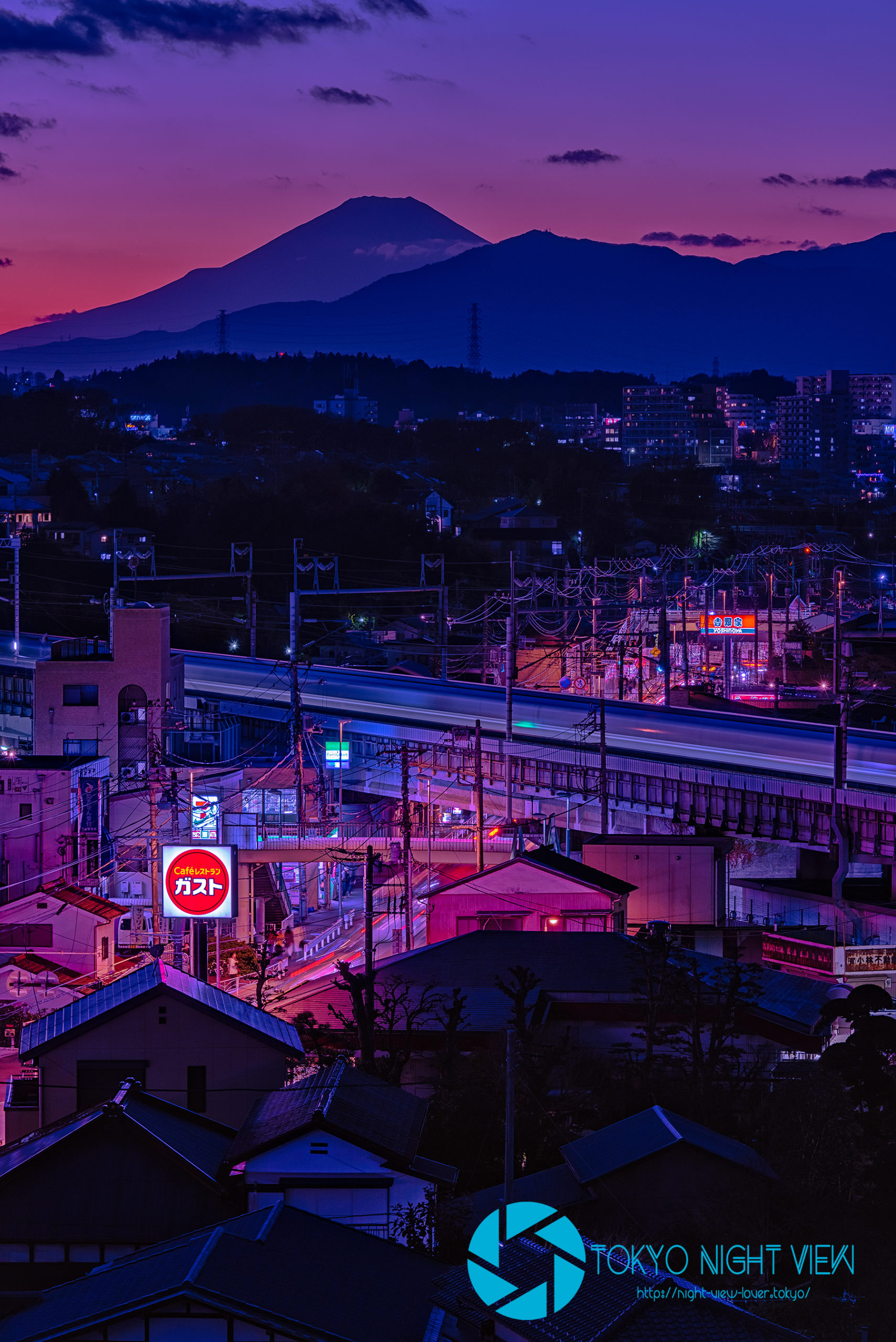 横浜富士山神社,夕景,新幹線,富士山