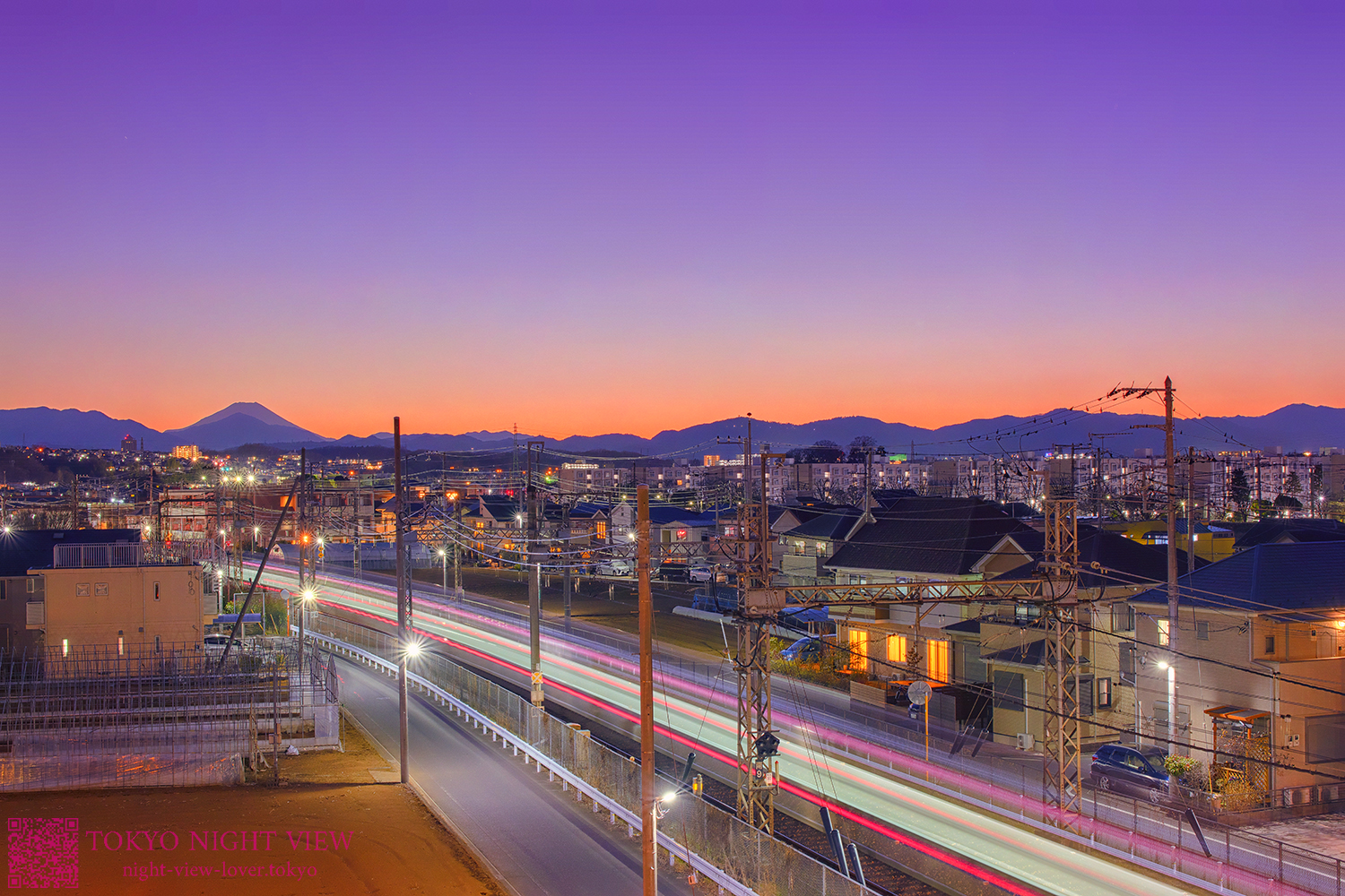 平山陸橋からの富士山夕景