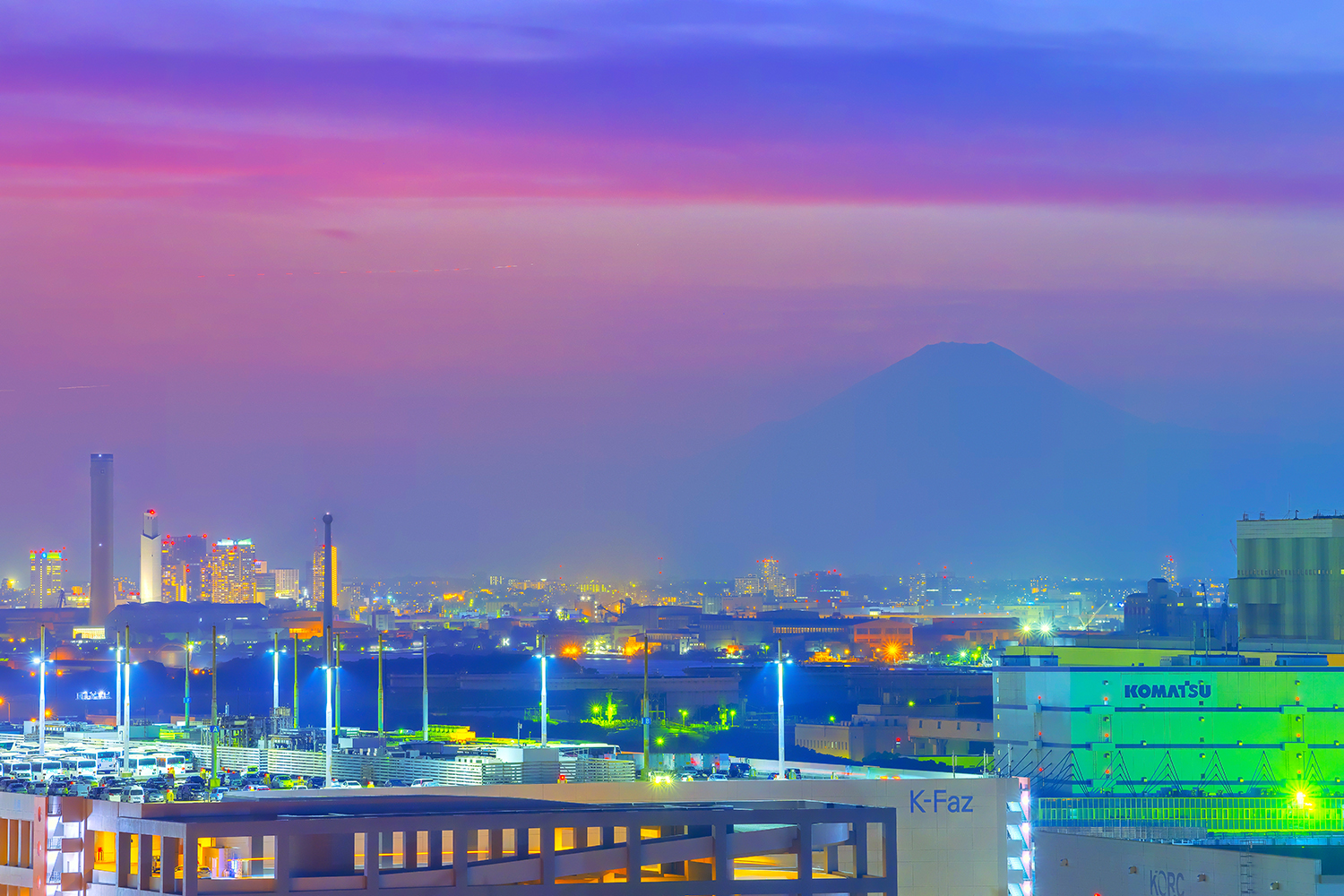 川崎マリエン展望台からの富士山夕景