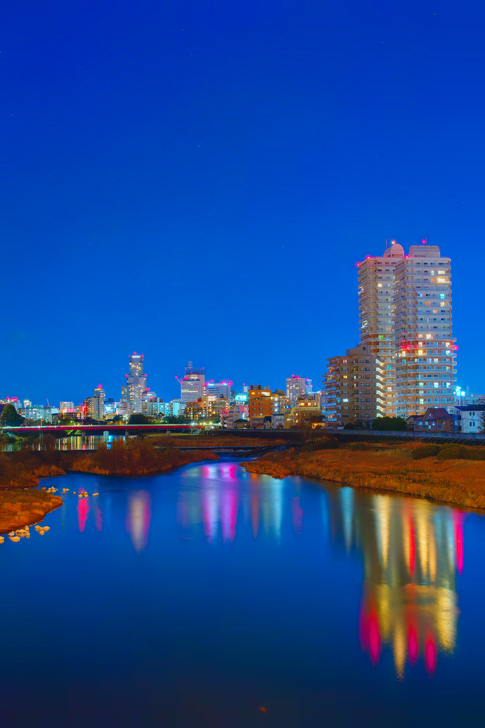 広瀬橋から仙台都市夜景を撮る